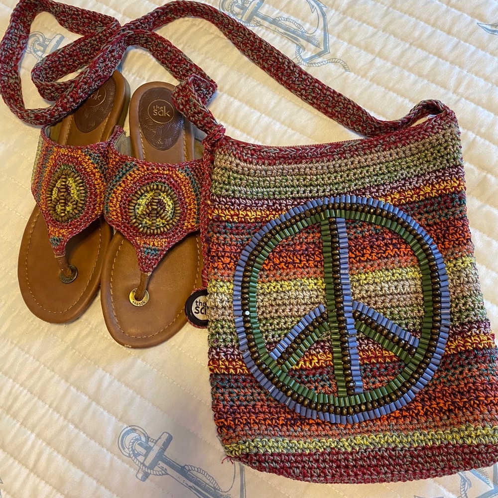 The Sak peace sign shoes and bag